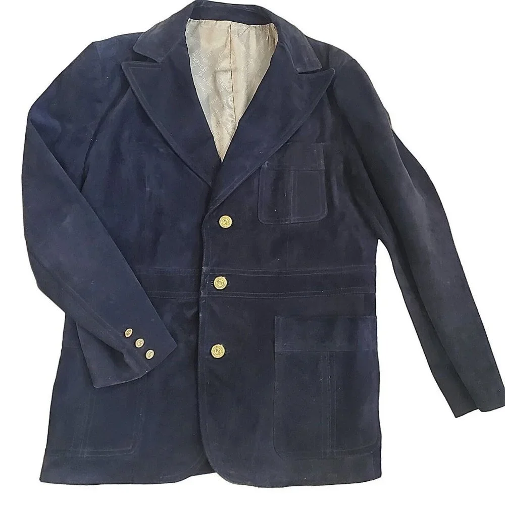 Mens XL US 46 Navy Blue Heavy Pigskin Suede Sportcoat Jacket‎